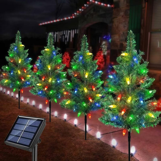 1 Tow 4 Solar Christmas Tree Lights – 80 Colorful Strawberry LEDs, Waterproof, Outdoor Garden & Party Decor
